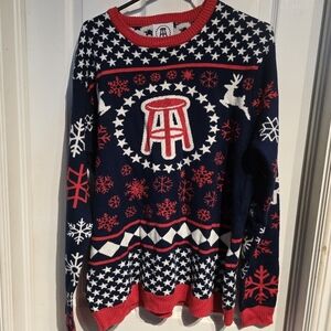 Men's Barstool Sports Navy and Red Holiday Christmas Sweater